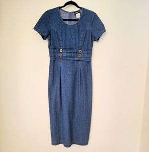 FACETS 2 by MIRRORS Denim Short Sleeve Midi Dress - Size 8